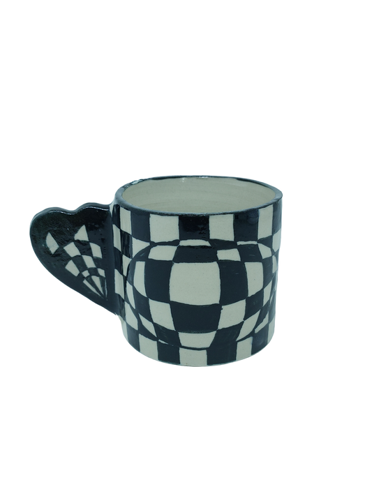 Checkered Cup Heart Handle