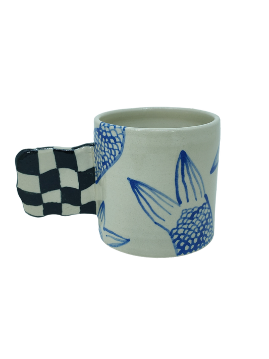 Mermaid Tail Cup Checkered Handle