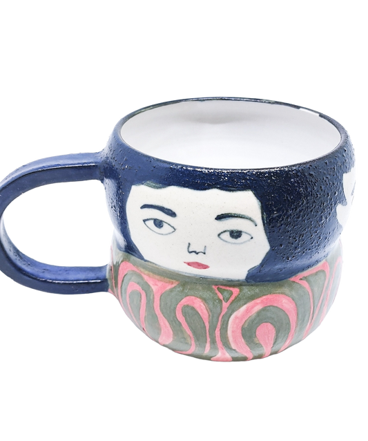 Swirly 3D Girl's Head Cup With Handle