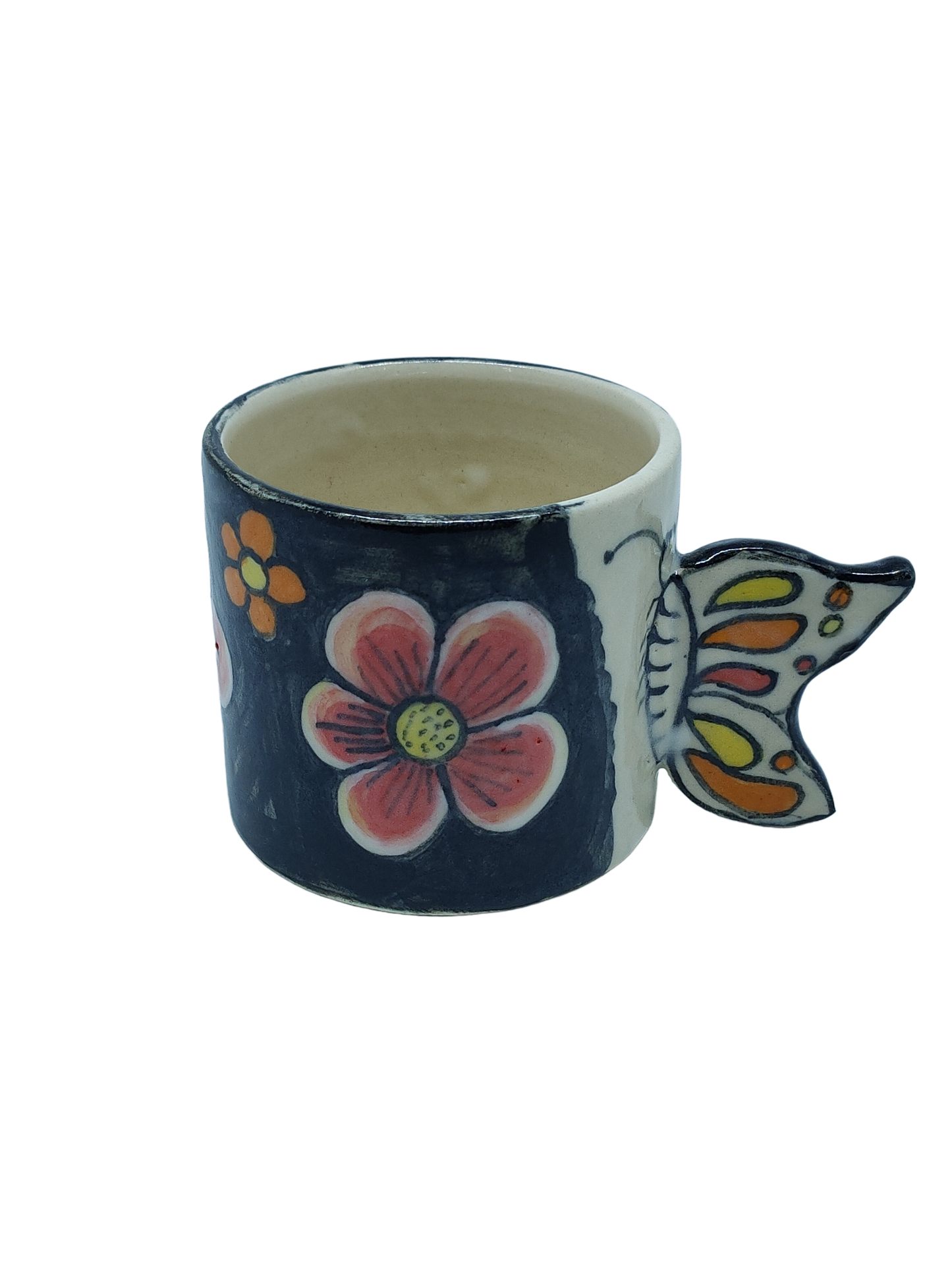 Flowery Cup With Butterfly Handle