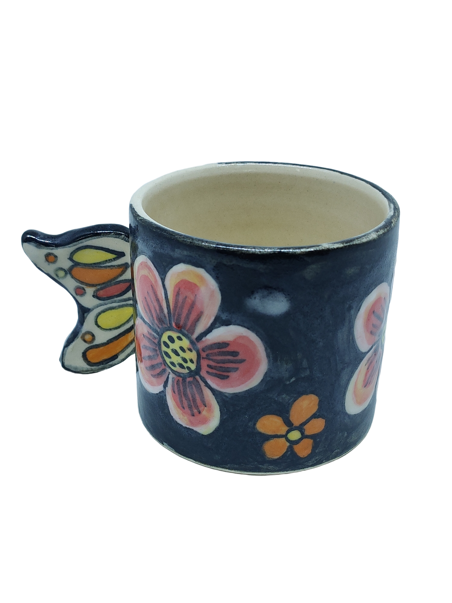 Flowery Cup With Butterfly Handle