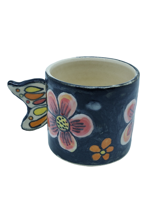 Flowery Cup With Butterfly Handle